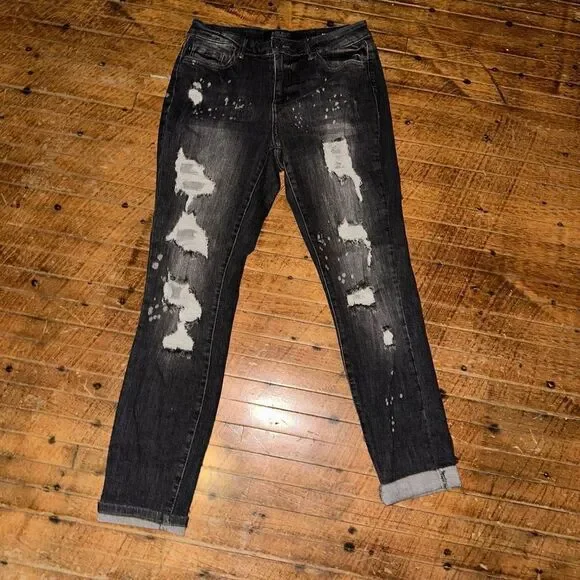 Judy Blue boyfriend slouchy distressed stretchy 5/27 boutique jeans - Picture 1 of 4